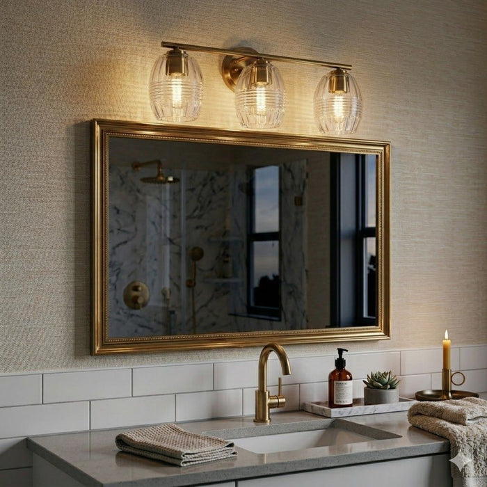 Luster - 3 Lights Vanity With Clear For Bathrooms Above Mirror Wall Lamp Satin - Clear / Gold