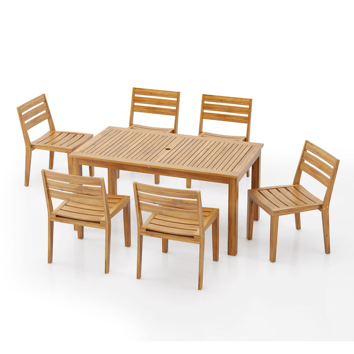 Outdoor 7 Pieces Expandable Dining Set With Umbrella Hole - Teak