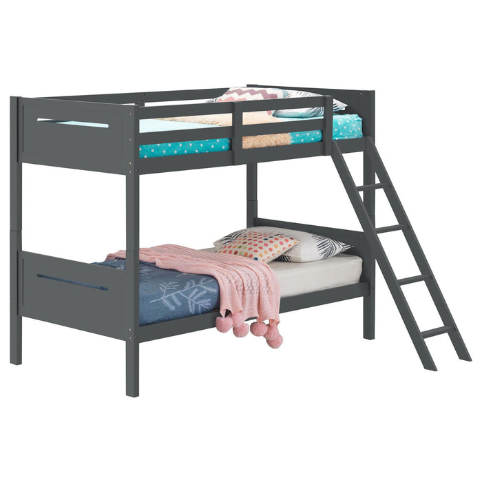 Bunk Bed With Built In Ladder, Safety Guardrails And Angled Access Step