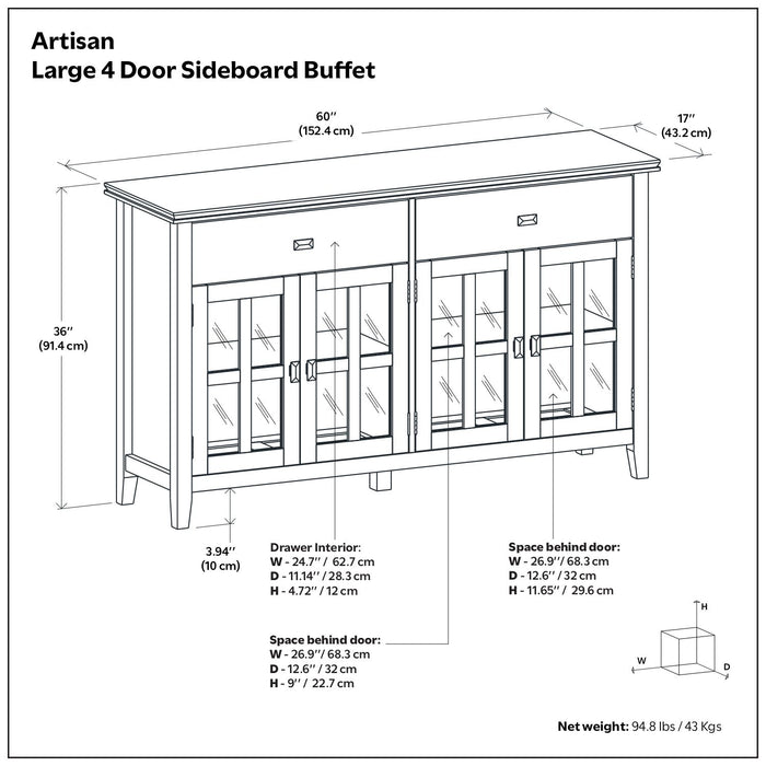 Artisan - Large 4 Door Sideboard Buffet - Brown