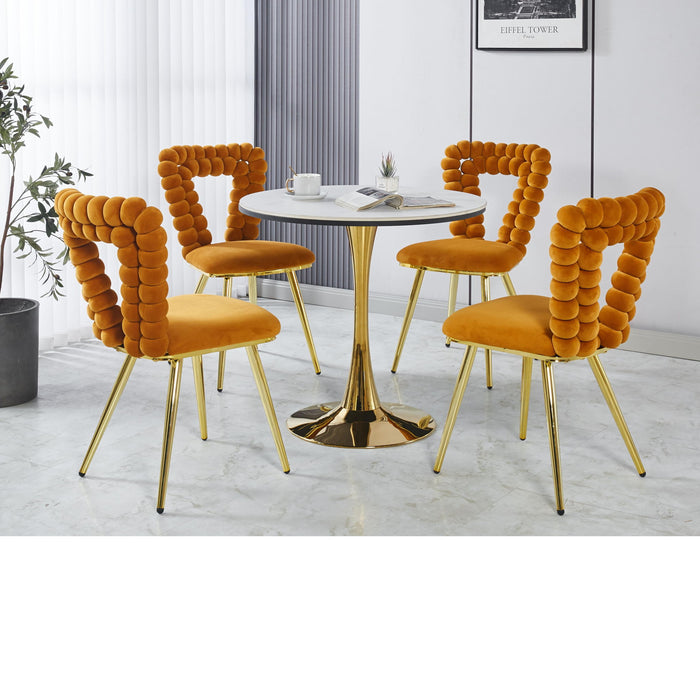 Modern Chair With Iron Tube Legs, Soft Cushions And Comfortable Backrest, Suitable For Dining Room, Living Room, Cafe, Hairball Back