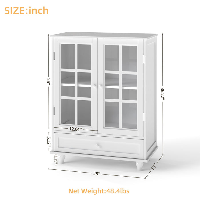 Minimalist Buffet Cabinet With Double Glass Doors And Drawer