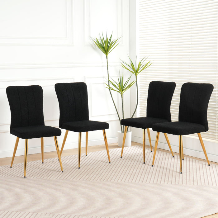 Modern Teddy Wool Dining Chair With Plated Metal Legs Upholstered Fabric Side Chair (Set of 4) - Black