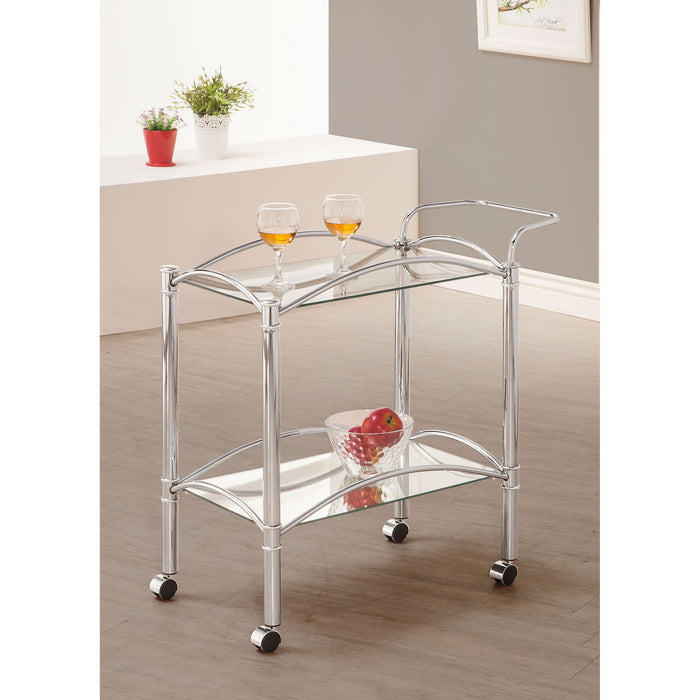 Porch & Den - 2 Tier Rectangular Glass Shelf Bar Cart With Glass - Chrome