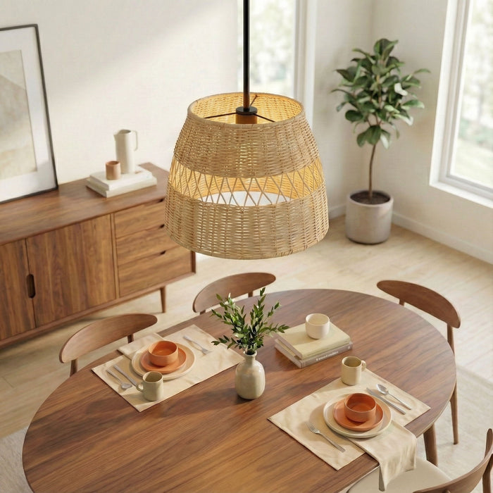 Essence - Single Lights Pendant With Shade - Black / Rattan