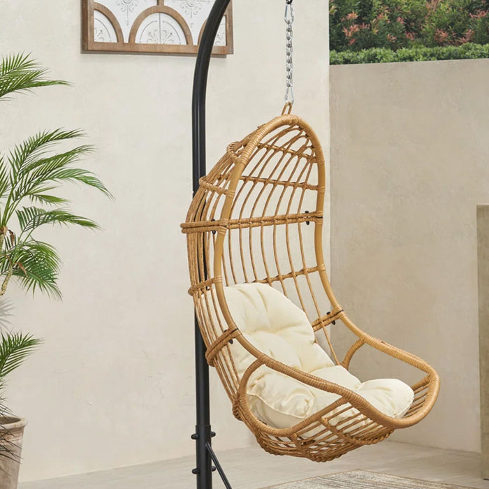 Rustic Hanging Basket Chair With Cushion