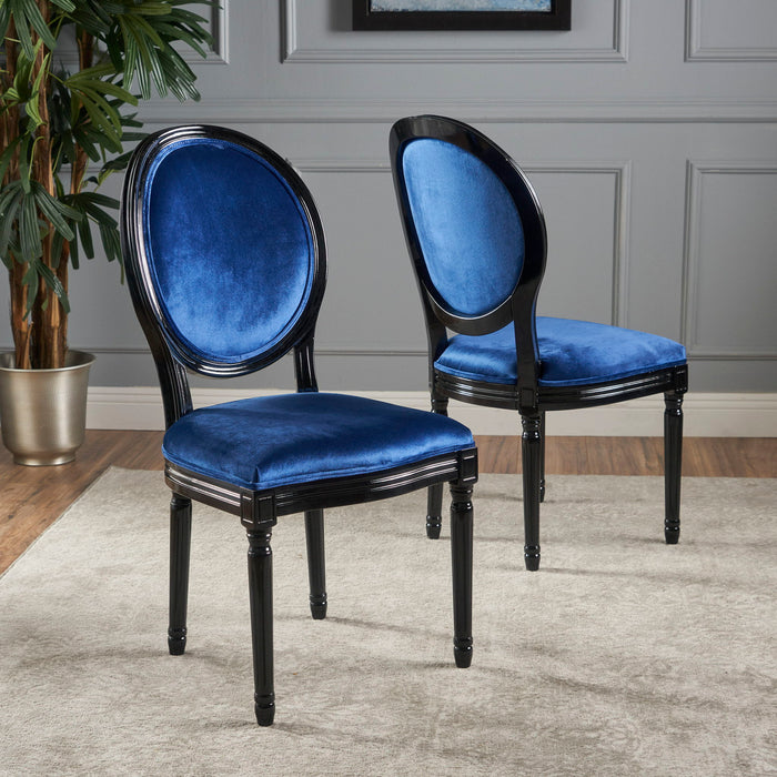 French Country Inspired Dining Chair With Iconic Round Backrest - Navy Blue
