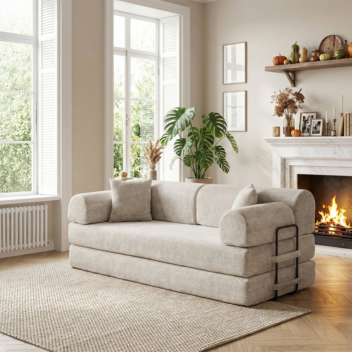 Modern 2 Tone Fabric Convertible Sleeper Sofa Bed