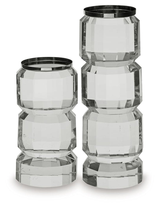 Brentley - Candle Holder Set (Set of 2) - Clear / Silver Finish