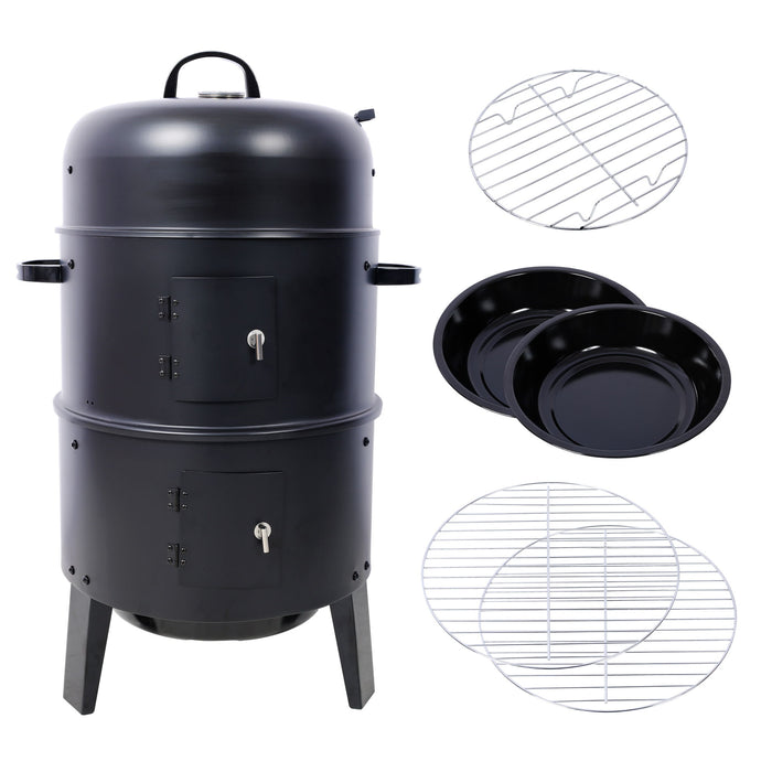 Portable Charcoal Smoker Grill For Outdoor Cooking - Black