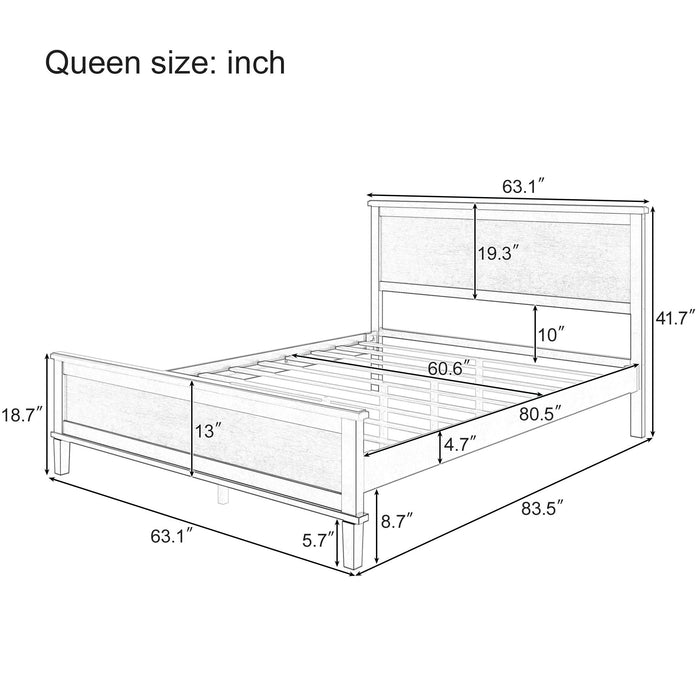 Mid-Century Platform Bed With Headboard And Slat Support, No Box Spring Needed