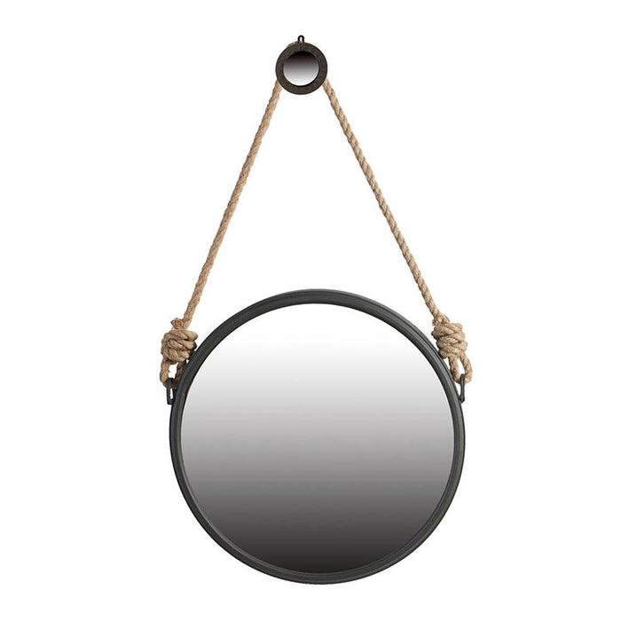 Handsome Cleveland Mirror With Rope Strap Contemporary Design Circle Mirror With Round Metal Frame For Wall Decor