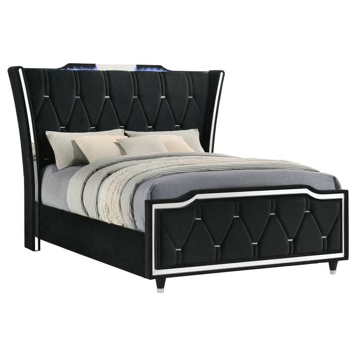 Mika - LED Upholstered Bed With Tufted Wingback Headboard And Ambient Lighting