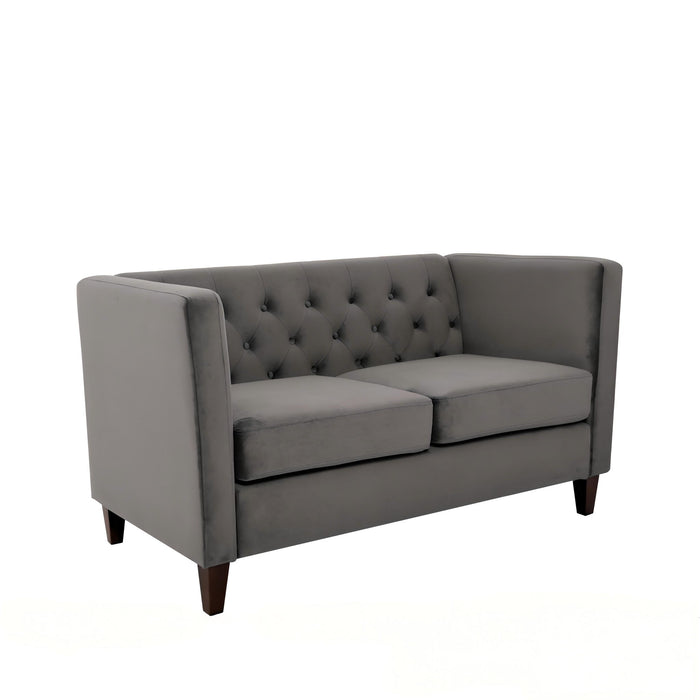 Button Tufted Loveseat, 2 Seater With Square Arm Couch For Living Room