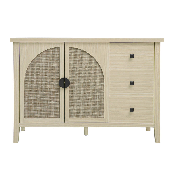 Rattan 2 Door 3 Drawer Cabinet, Suitable For Bedroom - Natural