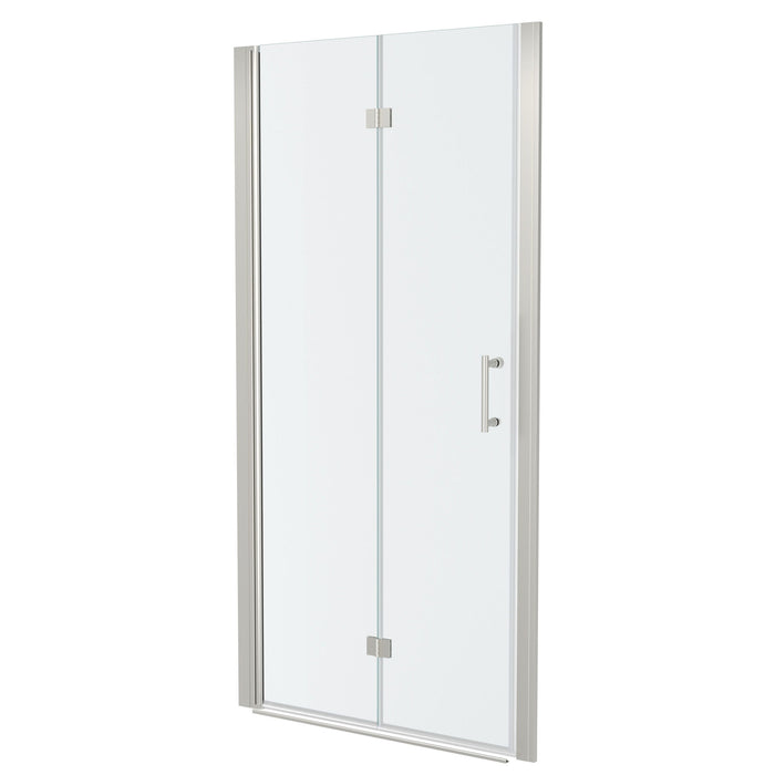 Fold Frameless Shower Door With Tempered Glass - Brushed Silver
