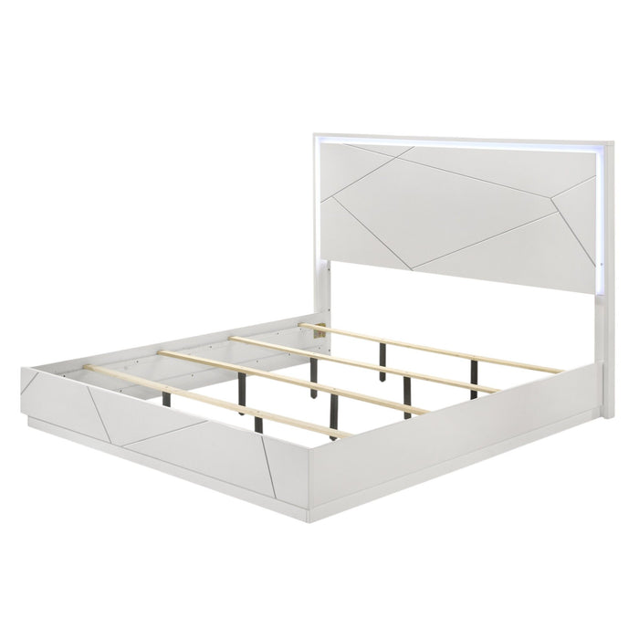 Esther - Queen Bed With LED - Silver / White