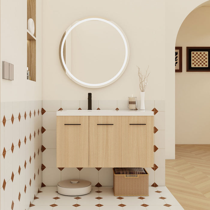 Wall Mounted Floating Bathroom Vanity With Sink, 3 Door Modular Cabinet