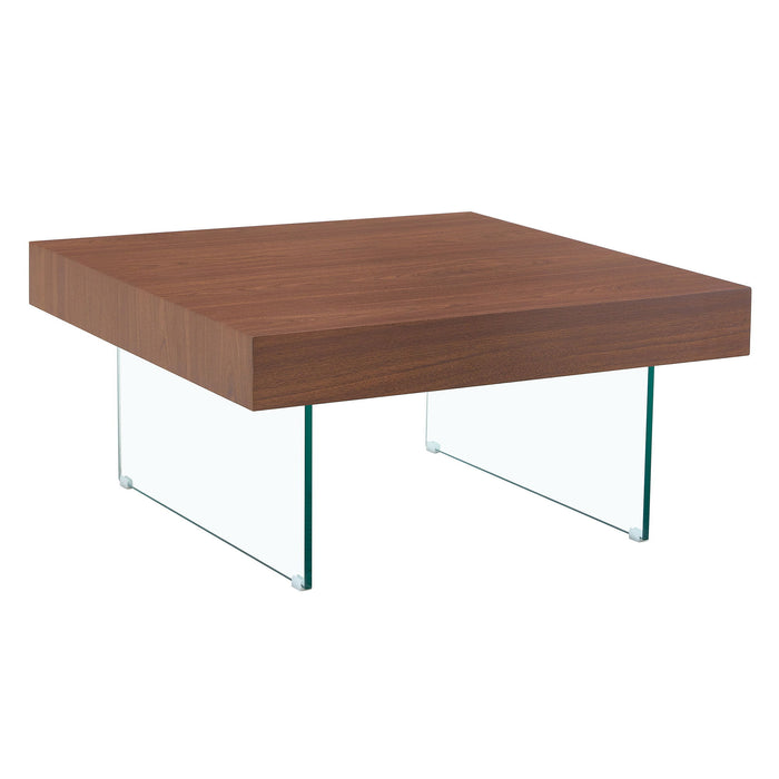 Square Coffee Table With Tempered Glass Legs - Transparent / Walnut