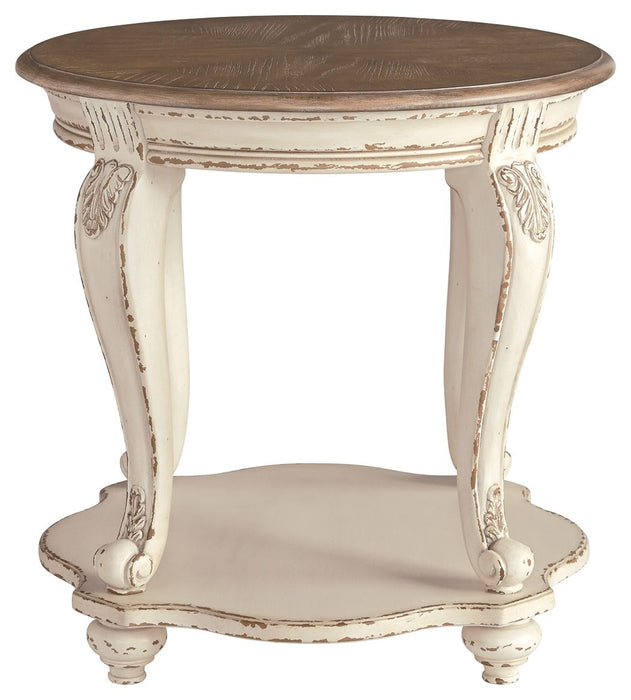 Realyn - Round End Table - White / Brown