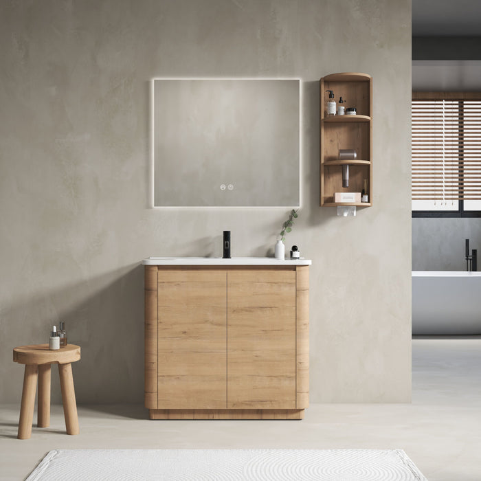 Freestanding Bathroom Vanity With Sink, 2 Soft Close Doors & Storage Rack