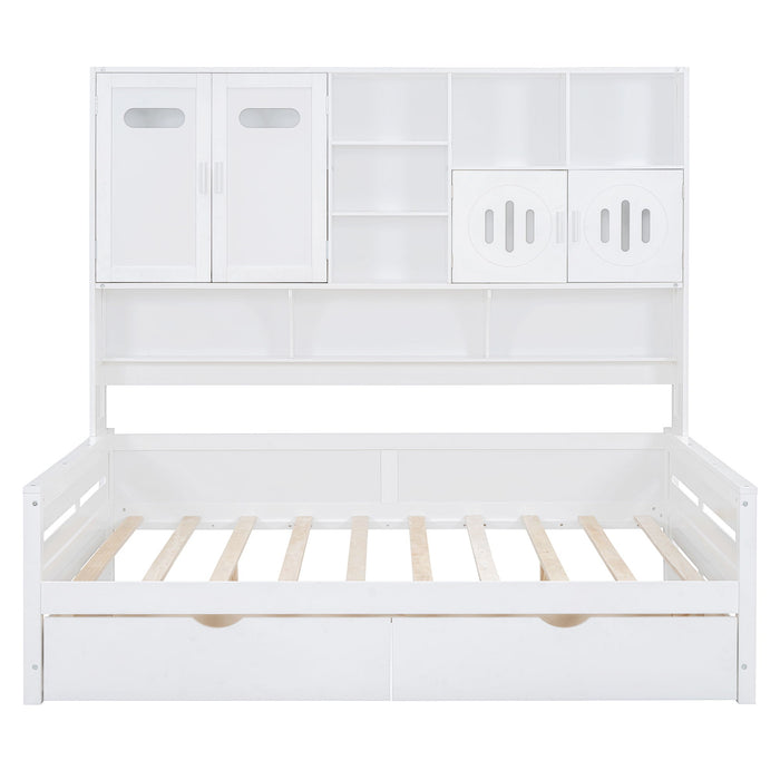 Daybed With All-In-One Cabinet And Shelf