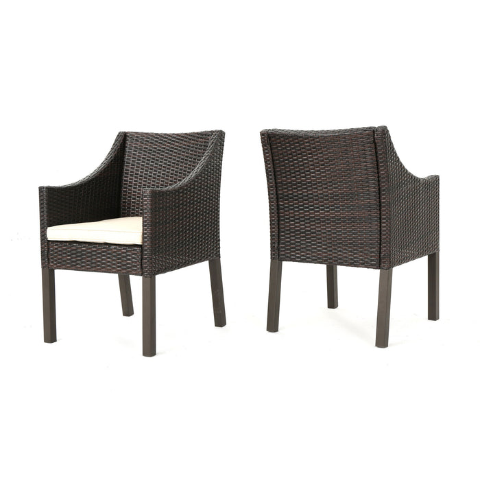 Outdoor Rattan Dining Chair With Straight Legs And Sloped Arms (Sey of 2)