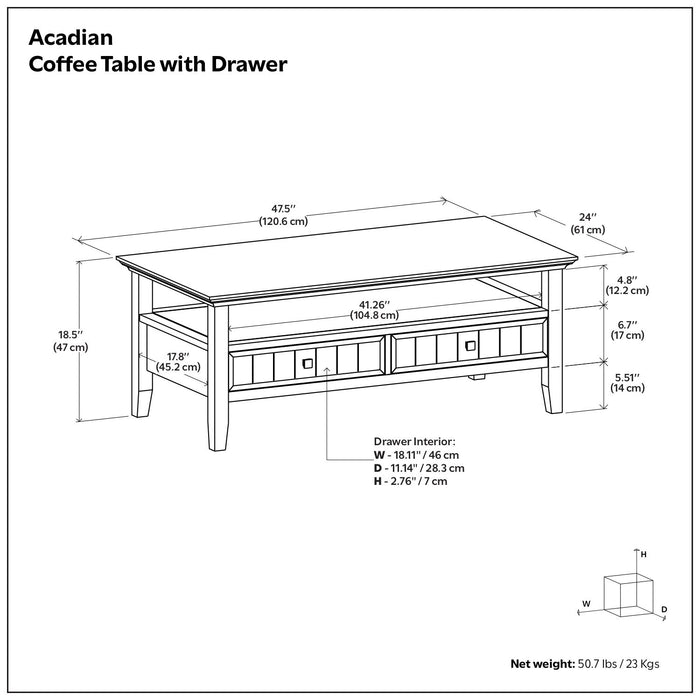 Acadian - Coffee Table With Drawer - Brown