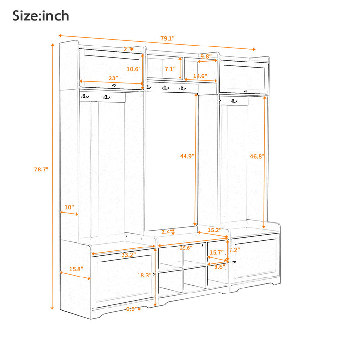 Wide Hall Tree With Shoe Storage, 4 In 1 Entryway Bench With 8 Cubbies, 7 Coat Hooks & Adjustable Shelf For Hallway - Black