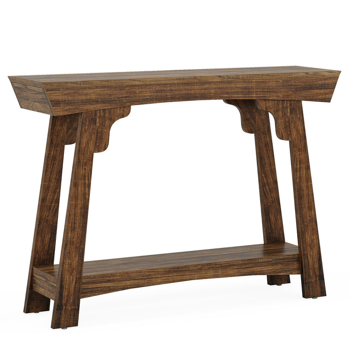 Console Table With 2 Tier Storage - Rustic Brown
