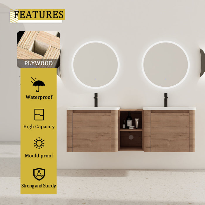 Wall Mounted Bathroom Vanity With Sink And Storage Shelves, Soft Close Doors