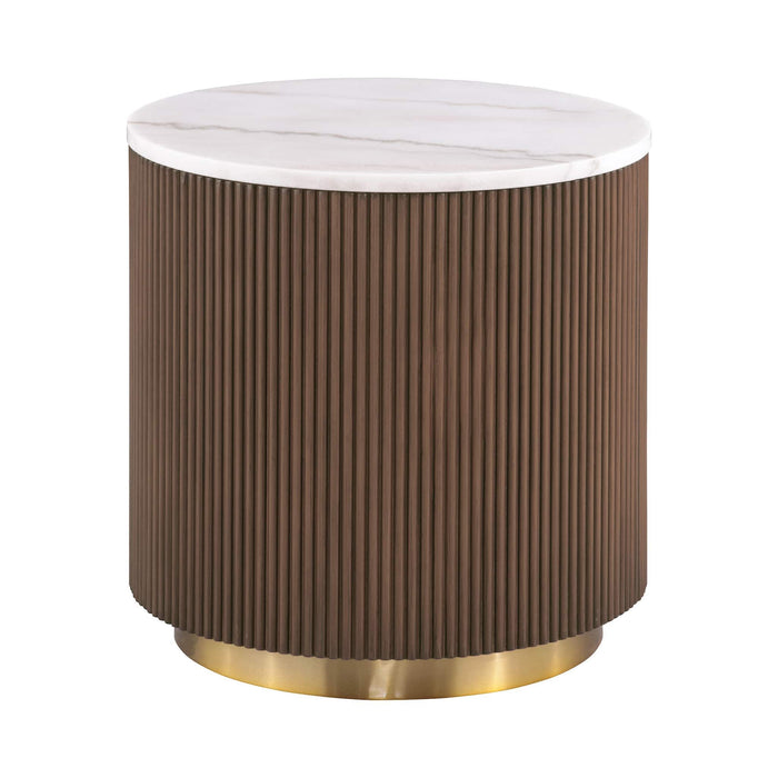 3 Piece Table Set Oval Cocktail Table, 2 Round End Tables - Brown / Gold / White