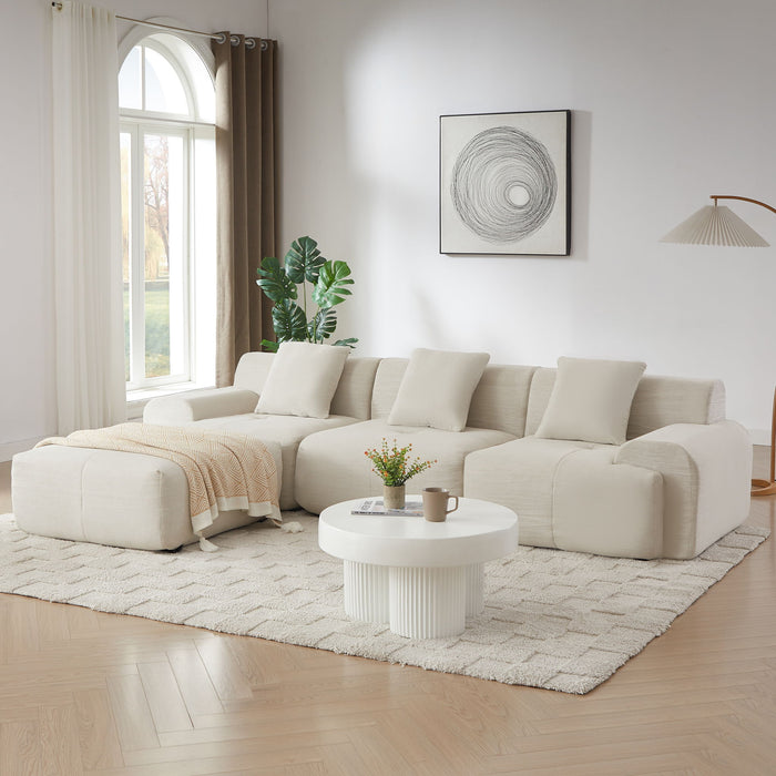 L Shaped Modular Sectional Sofa Corduroy And Movable Ottoman