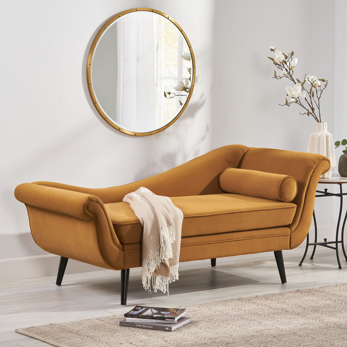 Auroral - Velvet Upholstered Chaise Lounge With Scrolled Arms And Tapered Legs