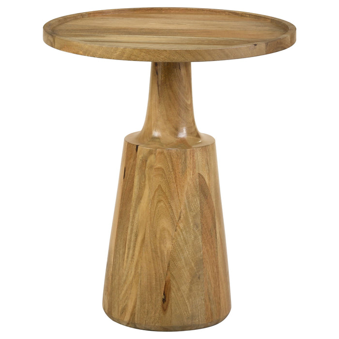 Pedestal Accent Table With Eco Friendly Base And Round Lipped Top - Brown