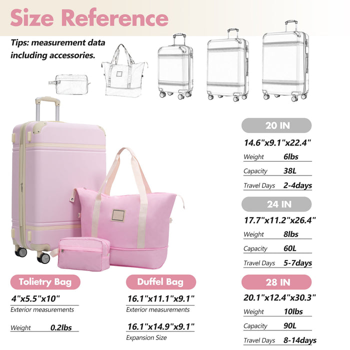 Hardshell Luggage Set With Double Spinner Wheels, Tsa Lock, Lightweight Suitcase, 28" With Bags - Light Pink