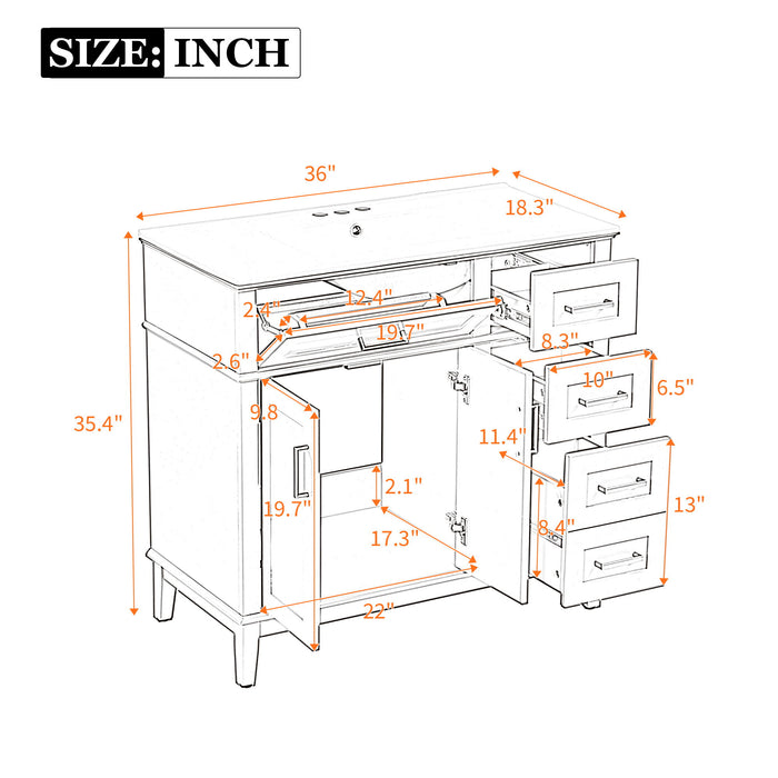 Modern Bathroom Vanity With Sink, Soft Close Doors, 4 Storage Drawers