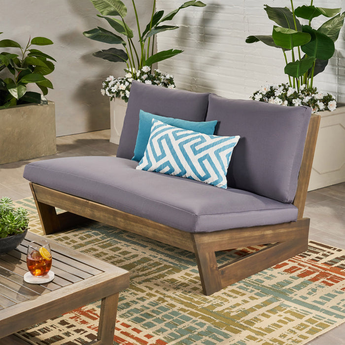 Outdoor Loveseat With Slat Paneling And Water Resistance Cushion - Dark Gray