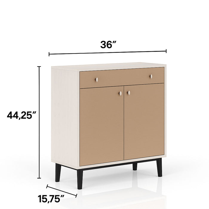 Contemporary Bar Cabinet With Large Storage - White / Pecan