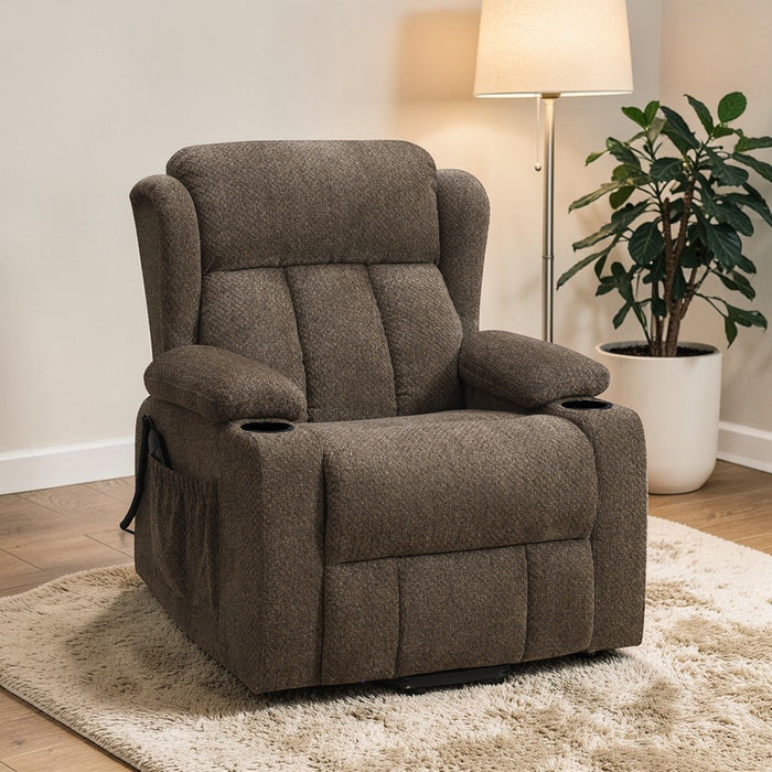 Lusio - Power Motion Recliner With Lift & Cup Holder - Brown