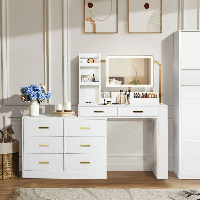 Modern 8 Drawer Dresser For Bedroom Ample Storage Wide Chest Of Drawers, Sturdy & Safe - White