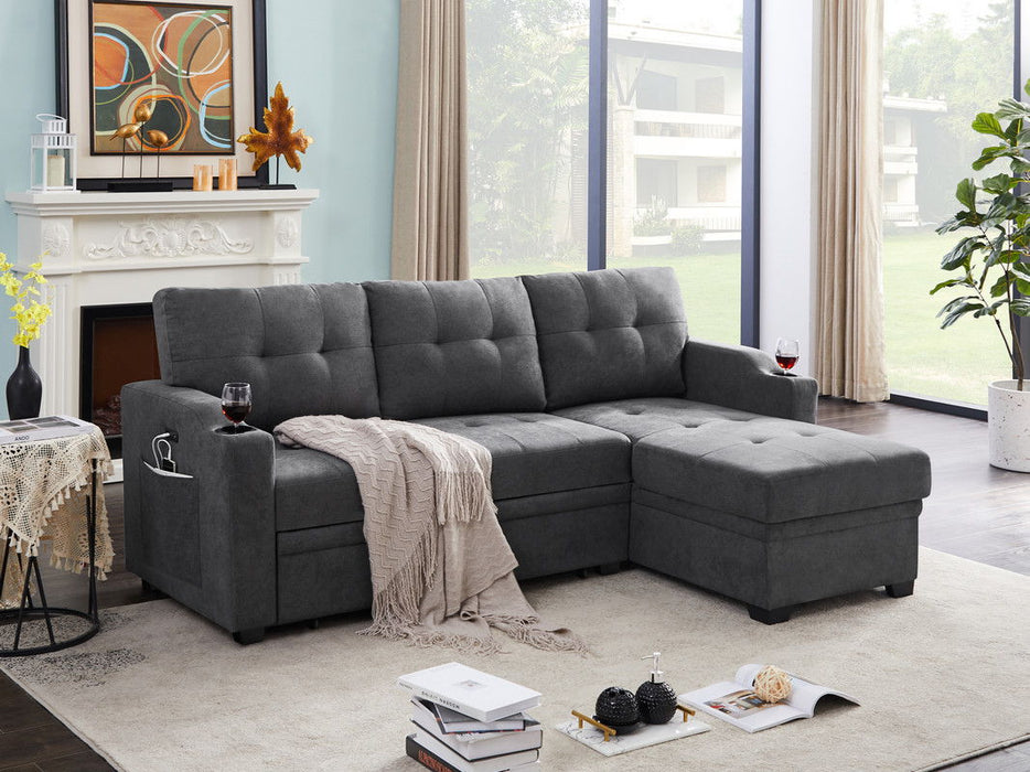 Mabel - Sleeper Sectional With Cupholder, USB Charging Port nd Pocket - Dark Gray