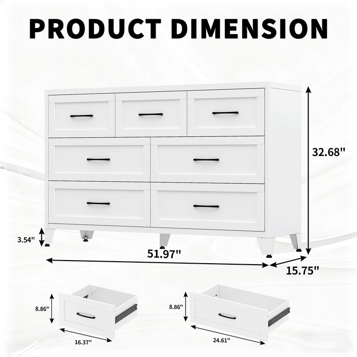 7-Drawer Dresser, Low-Profile Storage - White