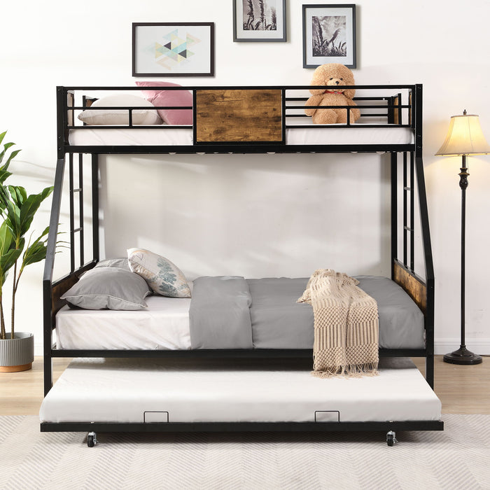 Modern Metal Bunk Bed With Side Ladders And Guardrail