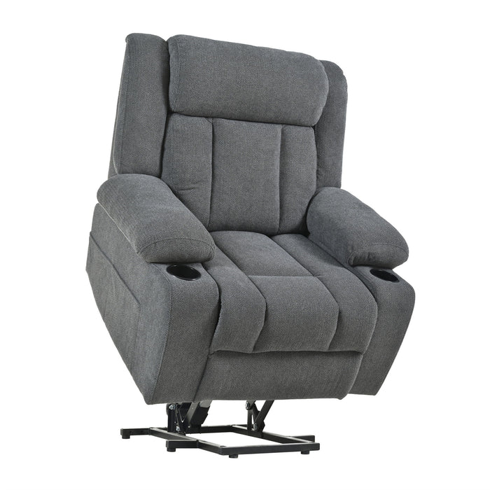 Power Lift Recliner Chair With Extended Footrest, Remote Control, Cup Holders, And Side Pockets
