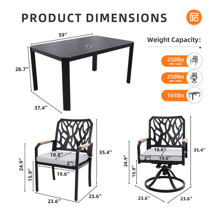 Outdoor Patio Furniture Dining Set With Sunbrella Fabric, Rectangular Table With Umbrella Hole