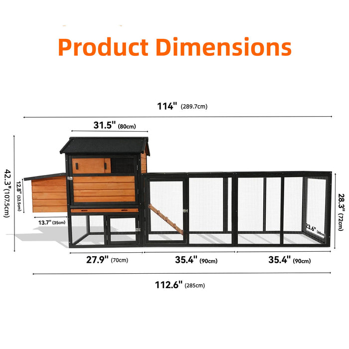 Chicken Coop With Run And Nesting Box, Large Outdoor Hen House For Backyard