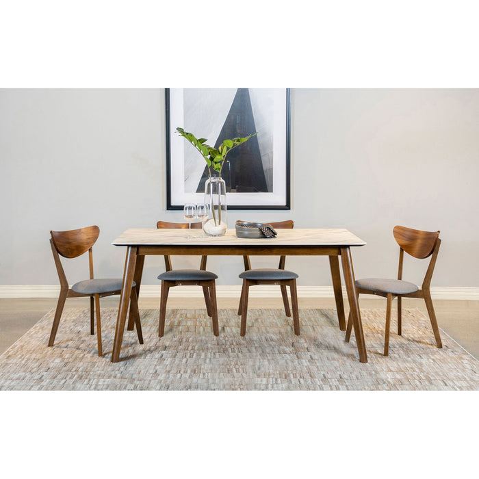 Bairdy - 5 Piece Dining Set With Upholstered Chairs - Natural Walnut