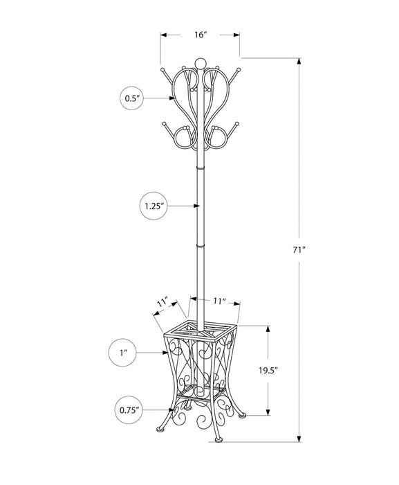 Coat Rack, Hall Tree, Free Standing, 8 Hooks, Entryway, Umbrella Holder, Transitional - Black