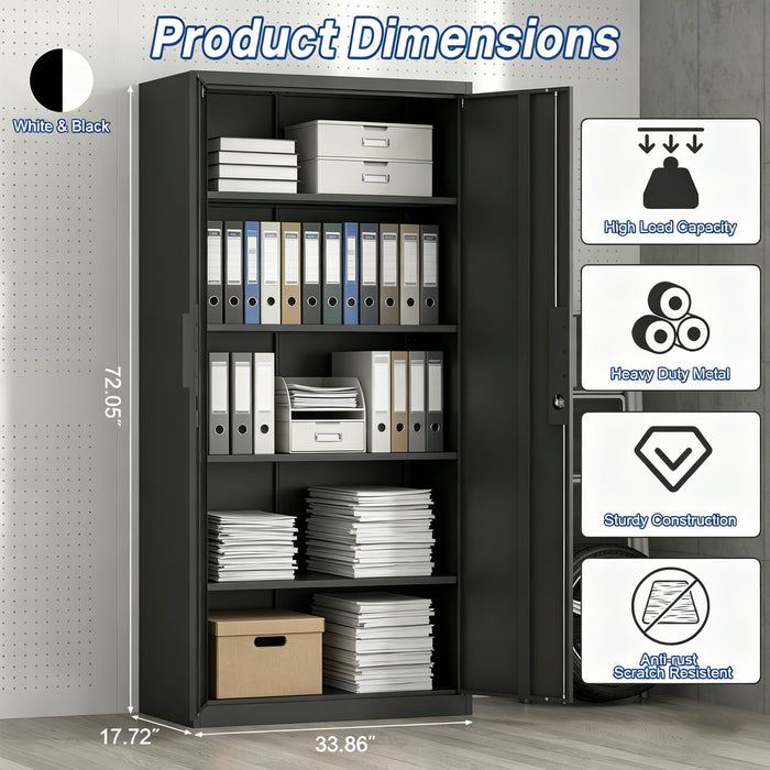 2 Door File Cabinet With Lock, 4 Adjustable Shelves, Heavy-Duty